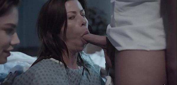  Huge boobs troubled MILF in a 3some with hospital staff
